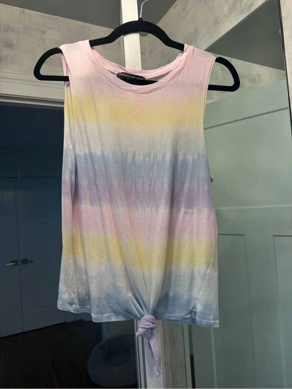 Generation Love Pastel Stripe Tie-Front Tank Top - Pink, Yellow, Blue